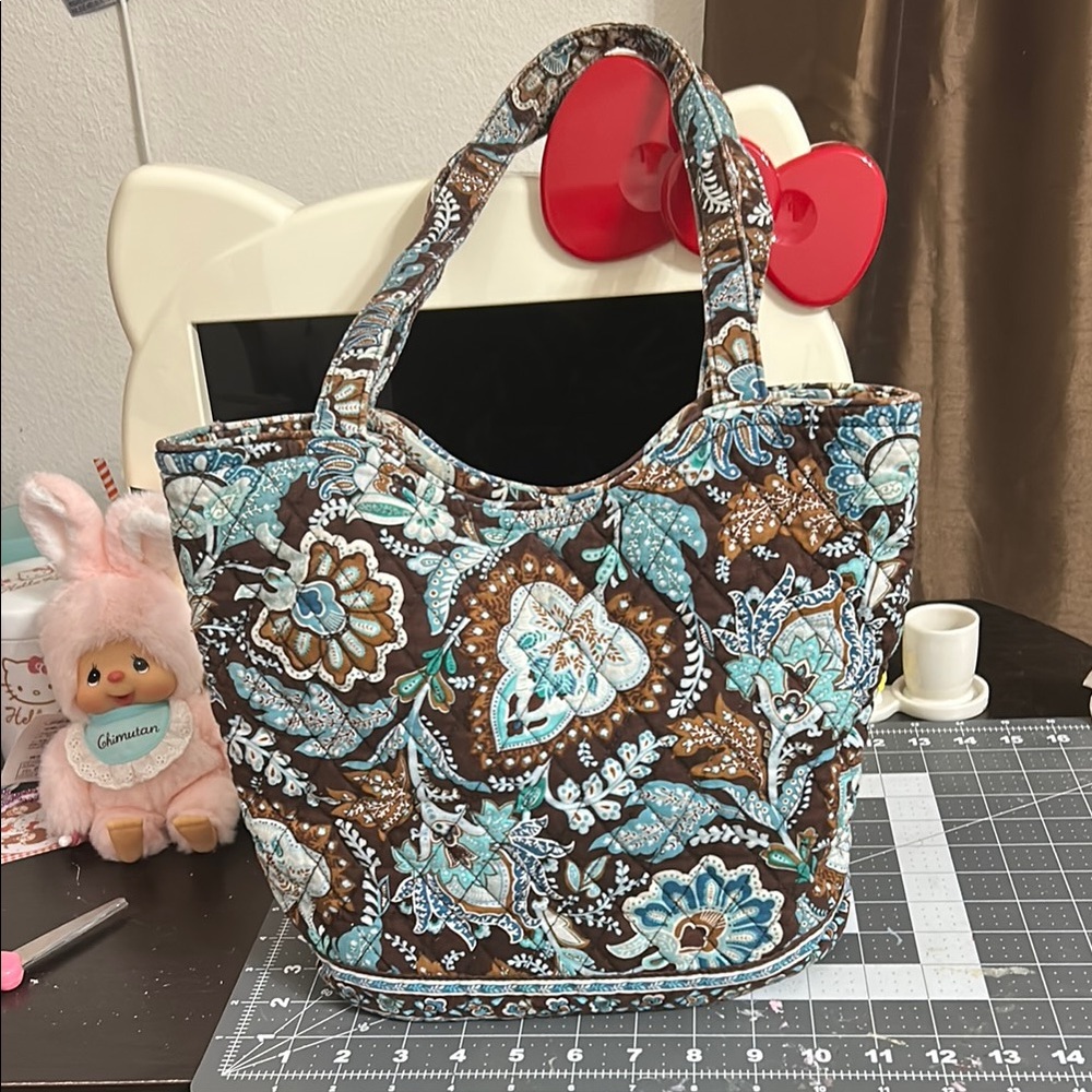 Floral Brown and Blue Vera Bradley tote bag